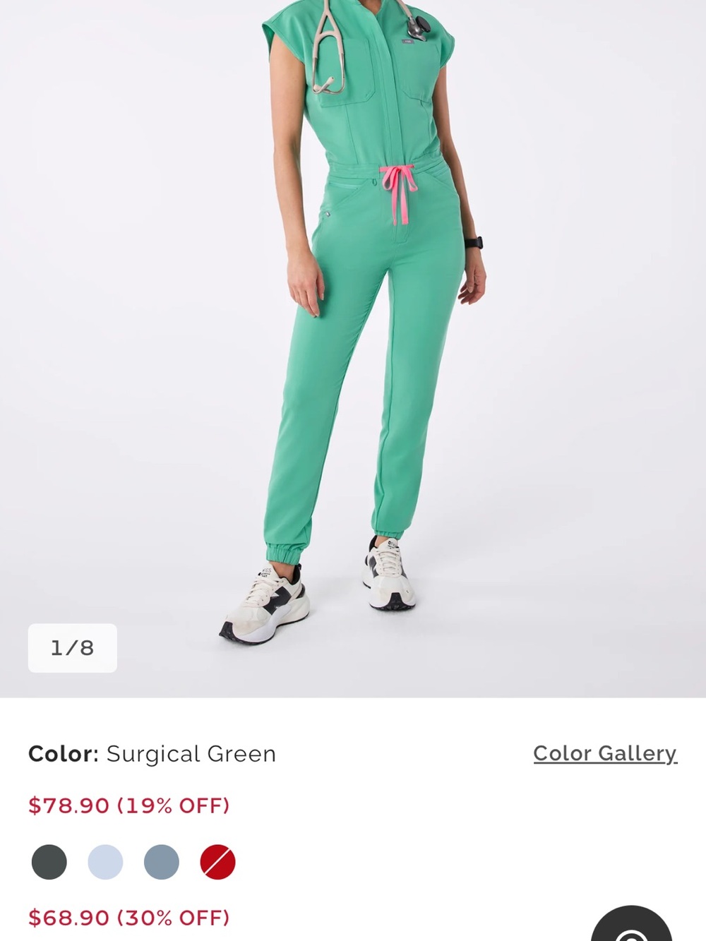 Figs Surgical Green Track Jogger Pants with Pink Drawstring